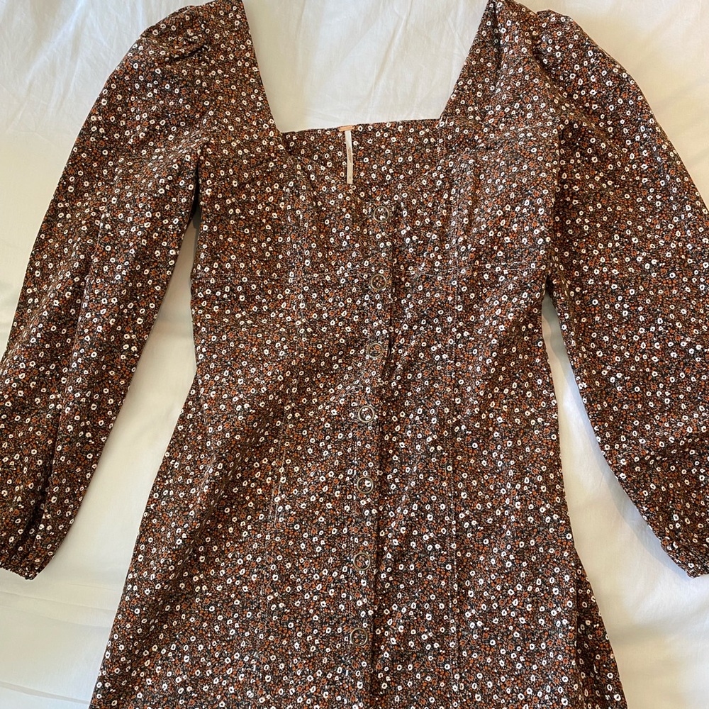 Free People Brown Floral Long Sleeve Dress